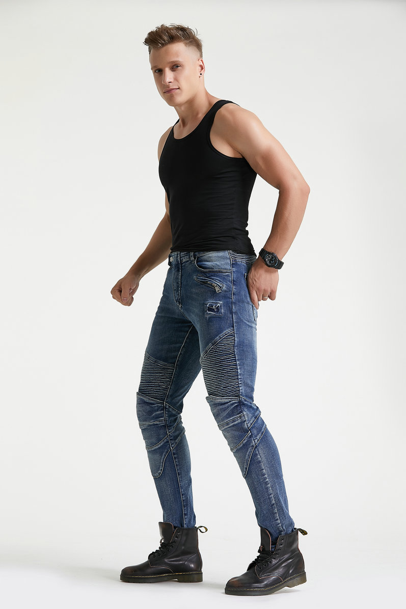 Fábrica al por mayor LOONG BIKER plisado nostálgico retro motocicleta stretch motocicleta jeans pantalones de montar