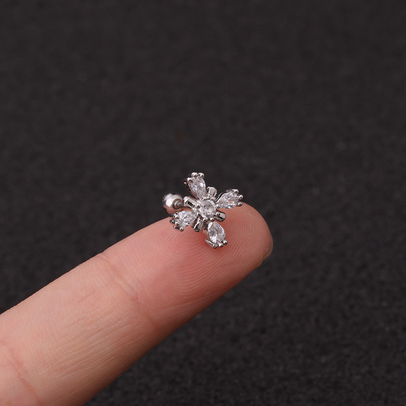 Creative Flower Ear Bone Nails Stainless Steel Zircon Earrings display picture 4