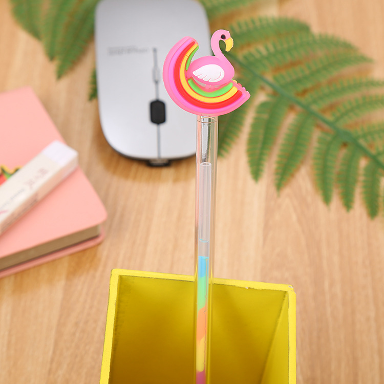 Coreano de dibujos animados unicornio fluorescente pluma de gel estudiante fluorescente marcador multicolor Flamingo color pluma de gel