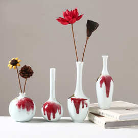 景德镇 釉里红陶瓷花瓶 花插陈设瓷客厅桌面摆件干花瓶家用装饰品