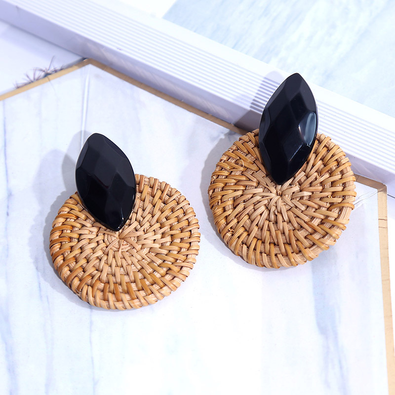 Geometric Exaggerated Resin Rattan Earrings For Women Round Retro Earrings Jewelry display picture 9