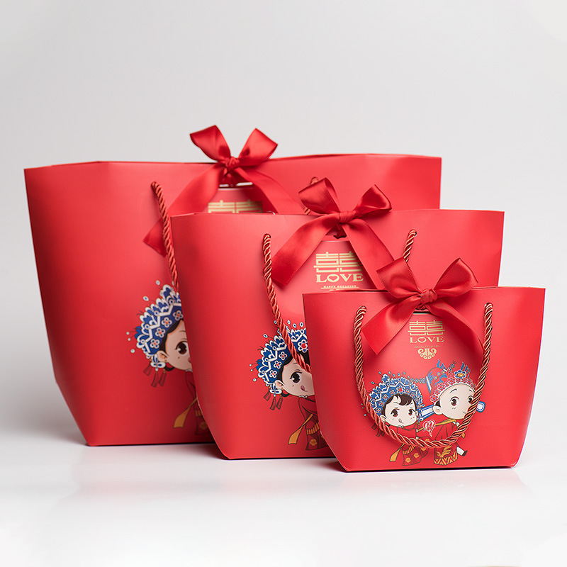 Belle Seven Pavilion Wedding Celebration Supplies Large-Size "Blooming Wealth" High-End Candy Handbag Gift Box Candy Paper Bag