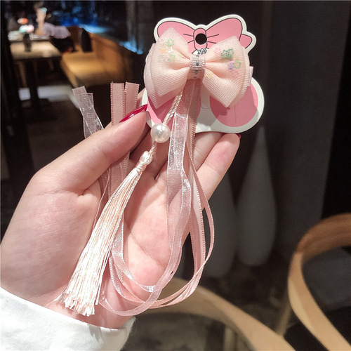 chinese hanfu hair accessory for girls National tassel hairpin ancient bow long ribbon headdress Qing Xin long belt Chinese Hanfu clothing accessories