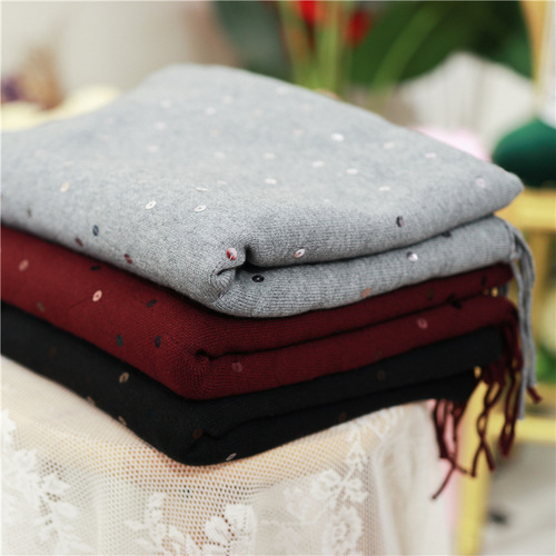 New sequined scarf shawl autumn and winter women's knitted solid color tassel cape large size loose coat to keep warm