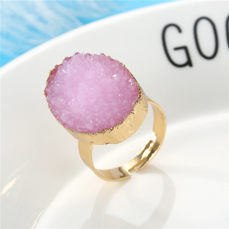 Exquisite Oval Ring Wedding Gold Ring Imitation Natural Stone Resin Adjustable Ring display picture 2