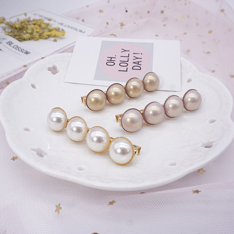 韓國氣質磨砂珍珠少女珍珠發夾複古壹字夾ins網紅發卡邊夾劉海夾