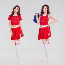 新款紅色分體啦啦隊服裝校園學生啦啦操足球寶貝服裝DS舞台演出服