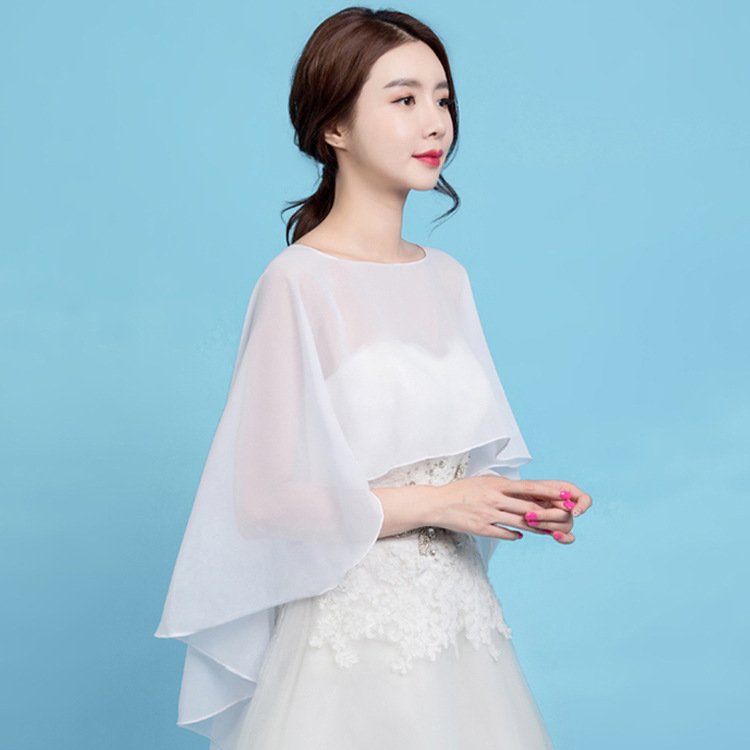 Bridal Shawl Pullover Cloak Bride Wedding New Ladies Chiffon Sunscreen Wedding Dress Decorative Shawl Autumn and Winter