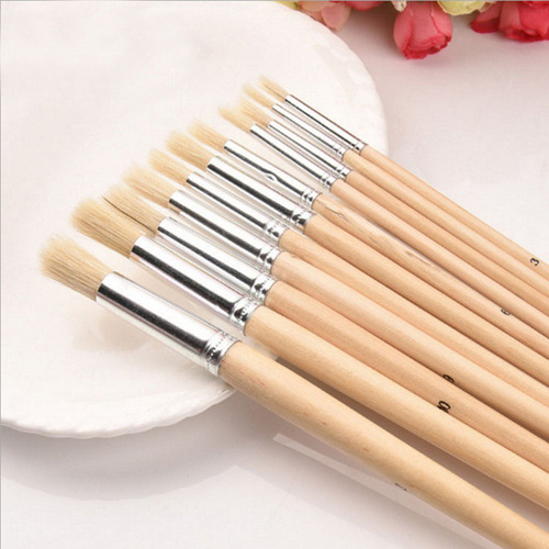 New wholesale pig bristle round head oil paint brush art watercolor gouache acrylic paint brush children's paint brush 1-12