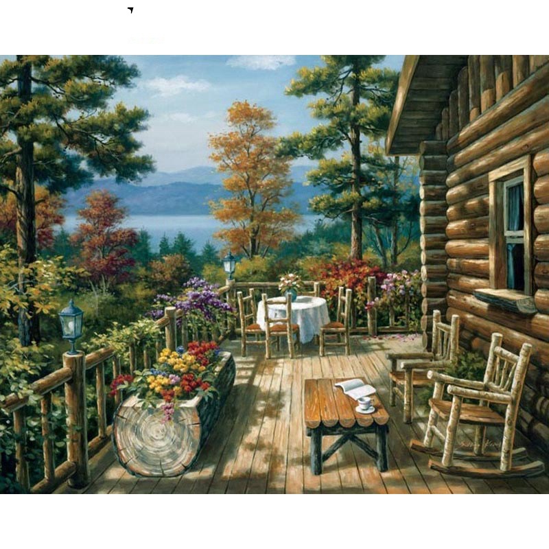 MF172 cross-border a generation of new frameless diy digital oil painting hand-painted scenery beautiful cabin