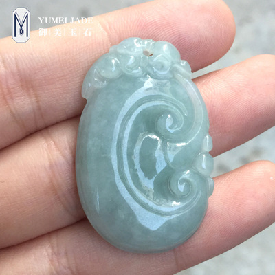 天然缅甸如意翡翠雕刻A货玉冰糯如意平安吉祥吊坠玉器挂件批发