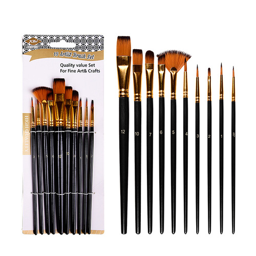 Cross-border 10-piece two-color nylon hair mixed head paint brush set, beginner painting pen, acrylic brush, DIY oil paint brush