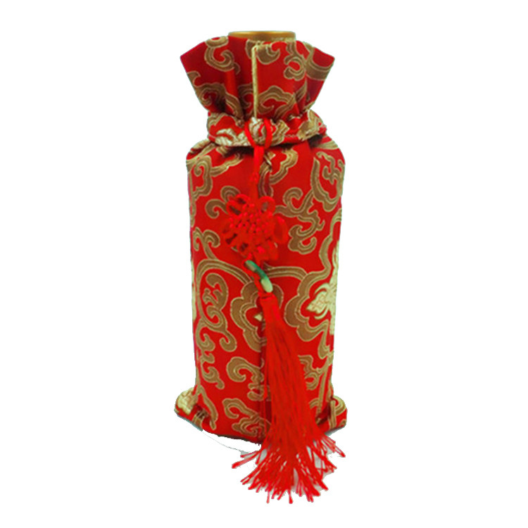 厂家定制 丝绸缎布酒袋 织锦酒袋 中国风流苏绳 可刺绣图案