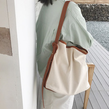 韩国新款子母包简约百搭帆布包女斜挎单肩ins水桶包大容量购物袋
