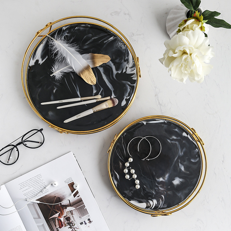 Nórdico oro hierro forjado cosméticos tocador rack de almacenamiento pastel postre placa cerámica pastelería rack bandeja