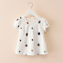 2020童装夏装衬衫儿童韩版短袖T恤女童夏季上衣棉中小童娃娃衫批