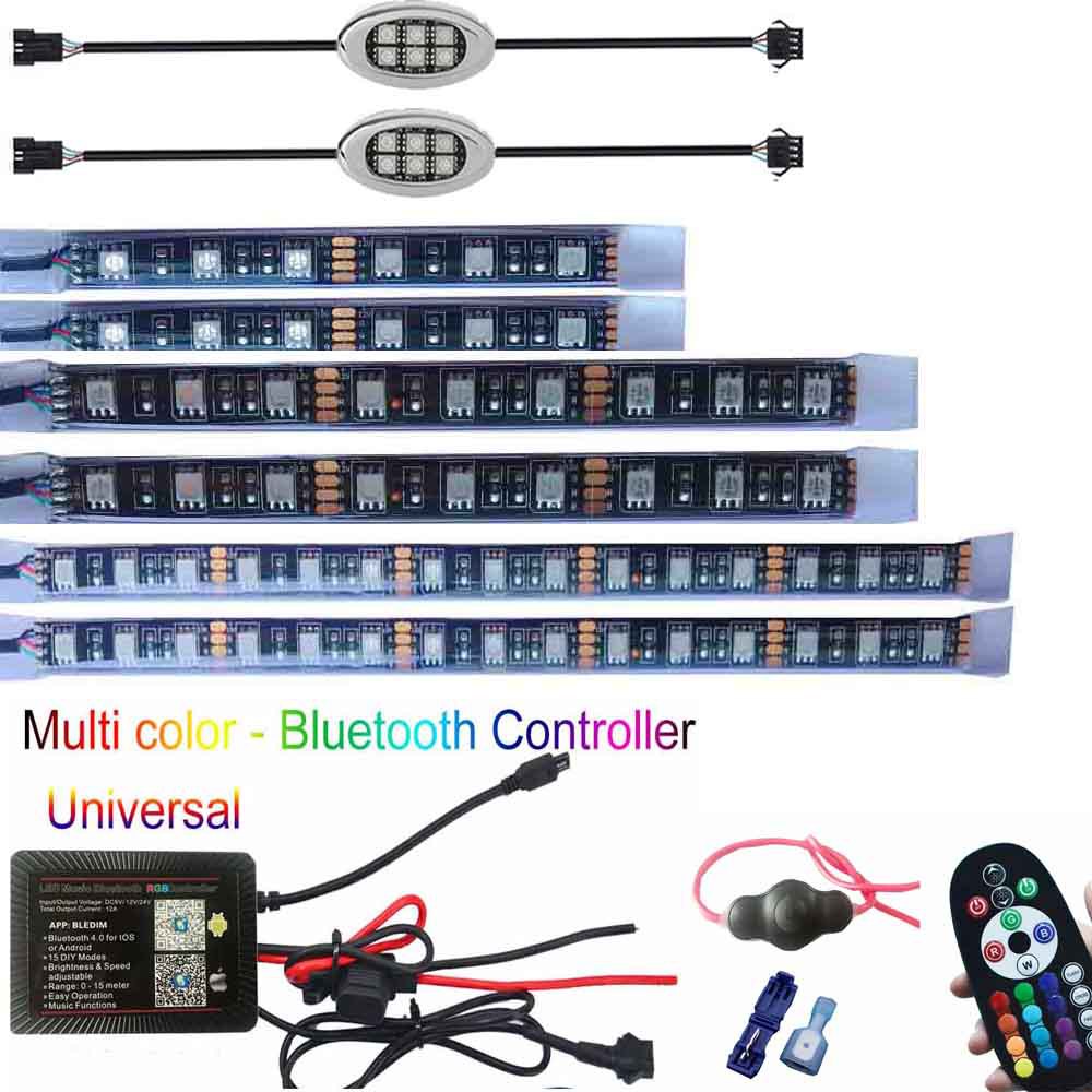 廠家直銷5050RGB套裝壹拖八摩托車氣氛燈 帶開關藍牙 摩托車燈帶