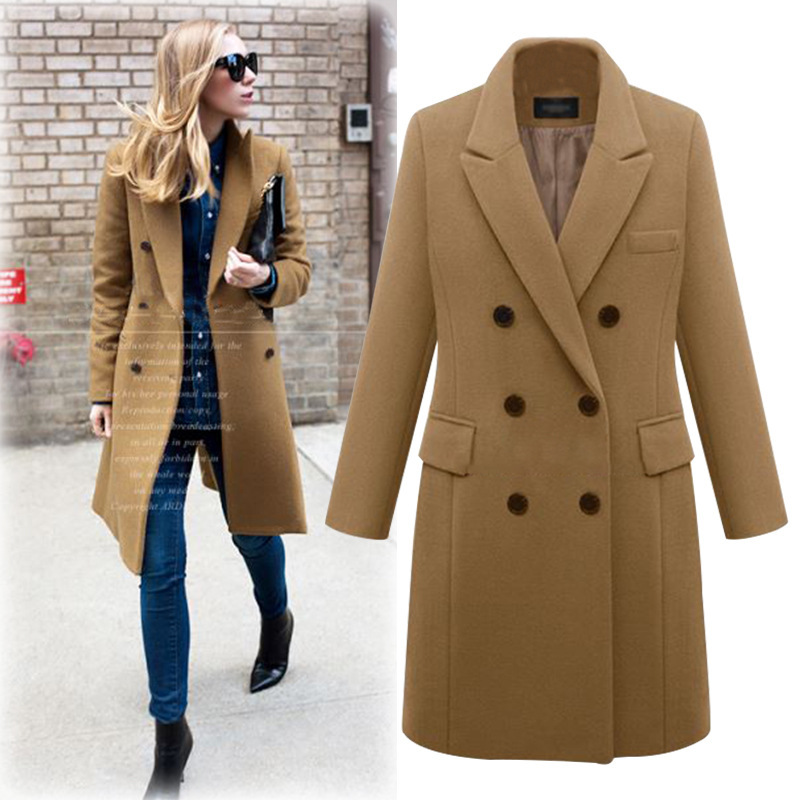 Women's Plus Size Ladies Windbreaker Long Woolen Coat