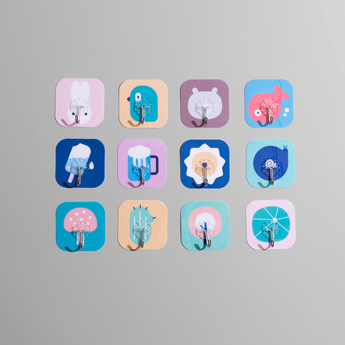 Seamless adhesive cartoon hook, multifunctional adhesive hook behind kitchen and bathroom door, nail-free magic hook for clothes