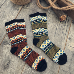 秋冬新款 日系圖騰潮流粗針民族襪 跨境原宿風粗線復古中長筒潮襪