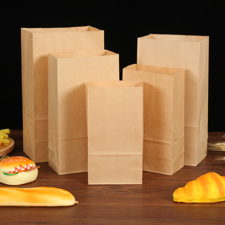 Kraft paper bag, square bottom bag, disposable storage bag, baked food packaging, coated oil-proof takeaway bag