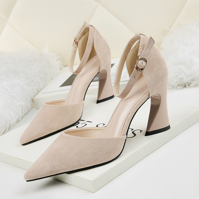 pointed shallow high-heeled nightclubs slim thick heels shoes