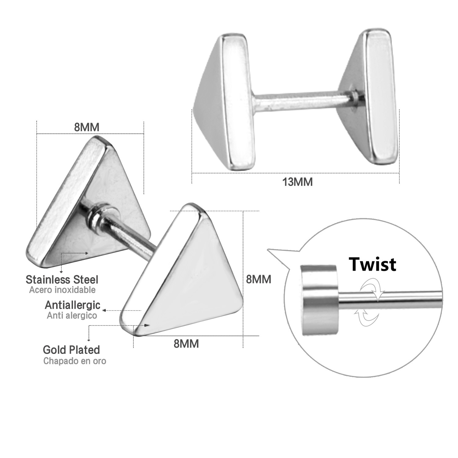 Simple Style Triangle Stainless Steel Plating Ear Studs 1 Pair display picture 1