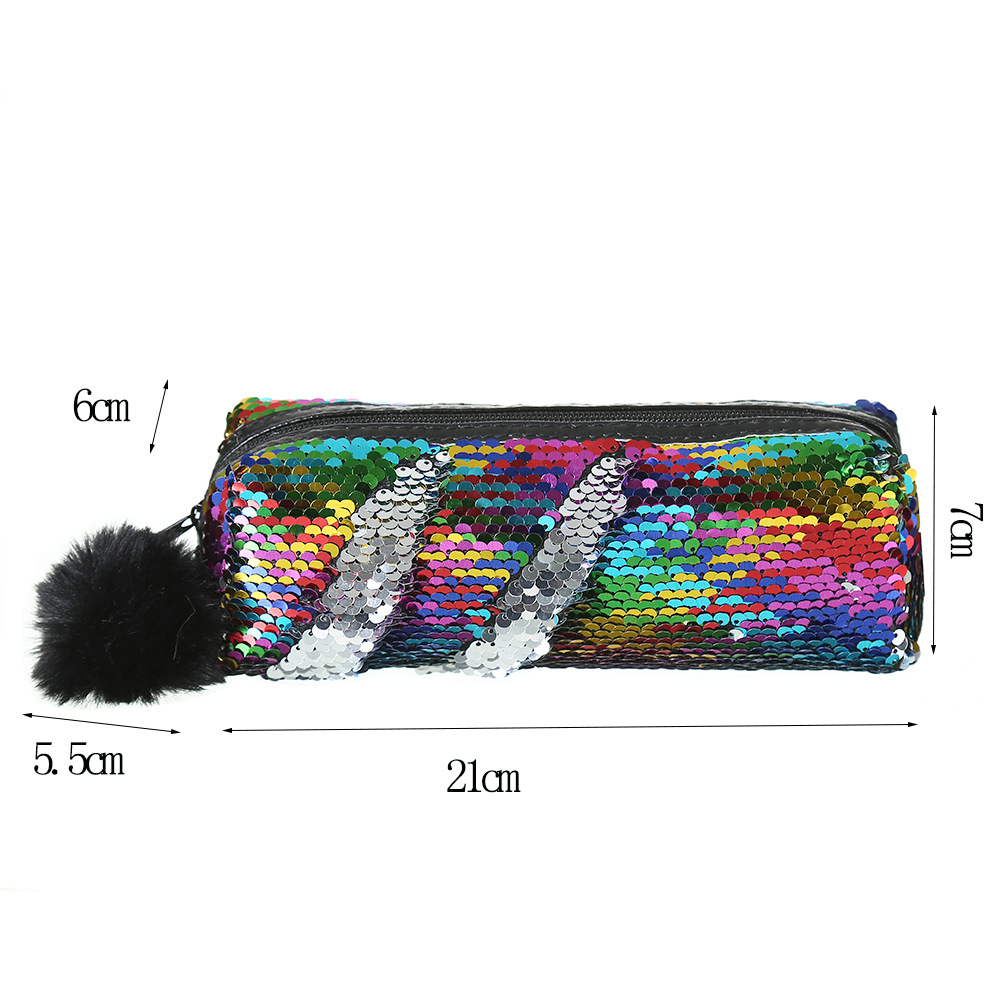 Fashion New Fur Ball Sequins Cosmetic Pencil Case Mermaid Storage Bag display picture 1