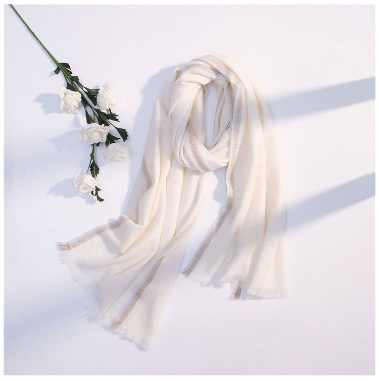 Color Border Scarf Female Autumn And Winter Long Section Thick Couple Students Warm Warm Wild Imitation Wool Scarf Tassel display picture 12