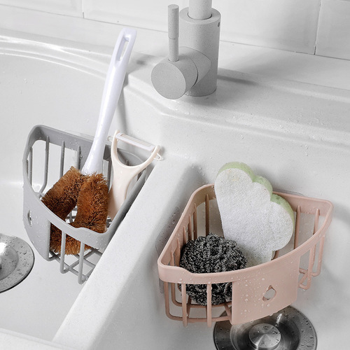 Kitchen sink bathroom bathroom storage rack wall-mounted punch-free toilet washbasin triangle plastic storage rack