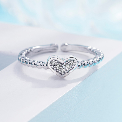 Japanese and Korean sweet diamond love ring female open girl forest style ins index finger ring internet celebrity trendy personality student