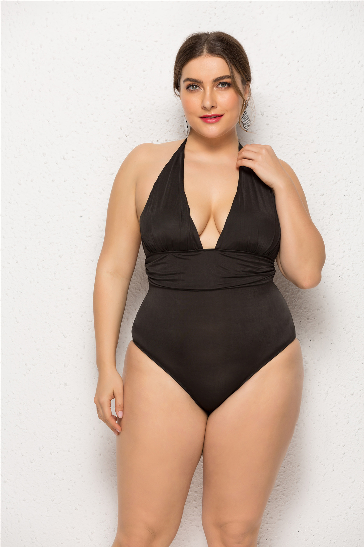 V-neck plus size one-piece swimsuit nihaostyles clothing wholesale NSLM91355