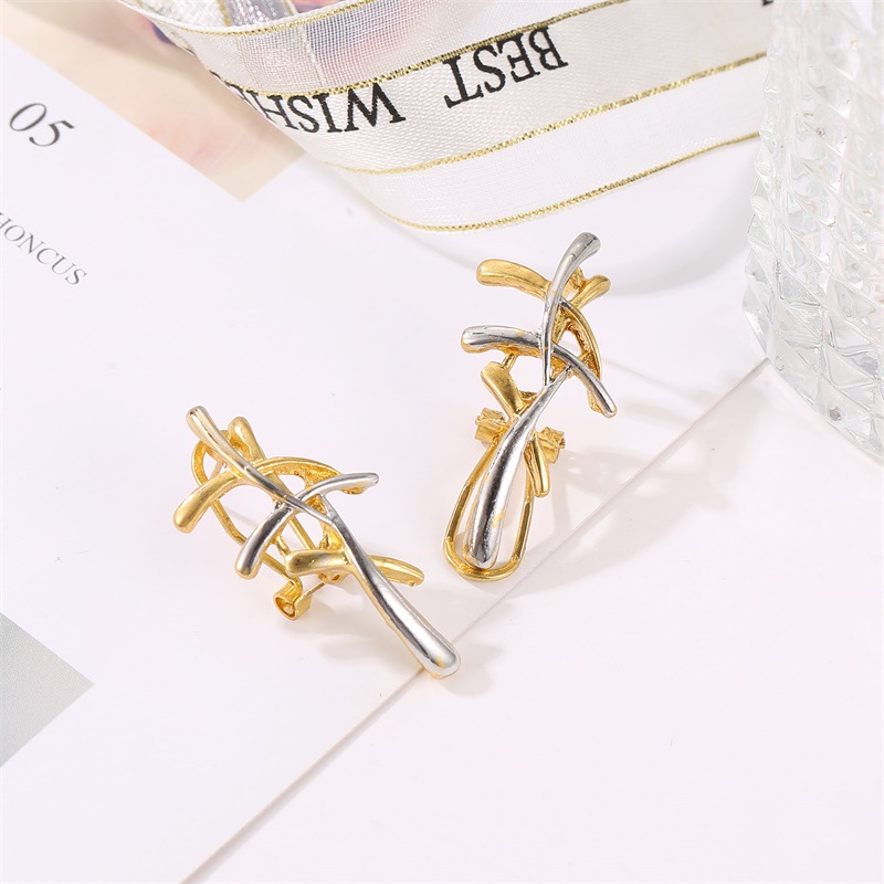 Gold And Silver Branch Cross Earrings display picture 4