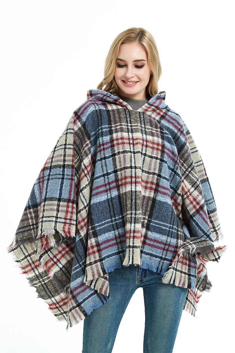 Capa a cuadros con capucha unisex otoño invierno poncho_voghion.com