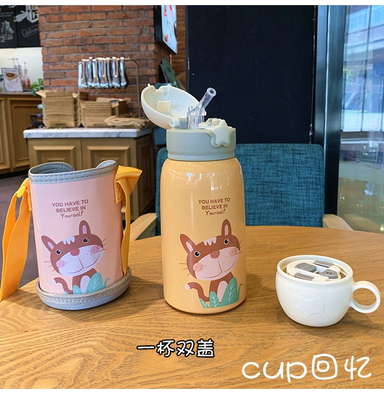 Cartoon Children's Vacuum Cup Male And Female Primary School Students Vacuum Stainless Steel Straw Cup Kindergarten Baby Portable Water Cup display picture 2