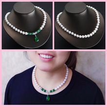 淡水珍珠项链祖母绿玛瑙珍珠饰品s925银配件珍珠项链礼物礼品批发
