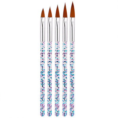 美甲工具跨境新款透明亚克力 亮片杆五支装水晶雕花美甲笔刷套装|ms