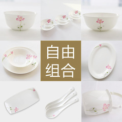 廠家批發韓式創意花卉骨瓷碗碟盤 家用清新植物陶瓷餐具 唐山