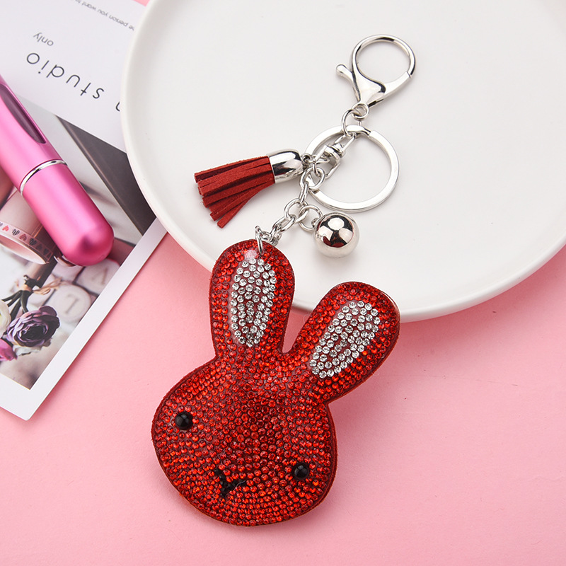 31g Weight Diamond Design Rose Red, Red, Silver, Yellow, Black Color Korean Creative Cartoon Korean Velvet Bunny Spot Drill Keychain Car Key Chain Students' School Bag Pendant Wholesale 1