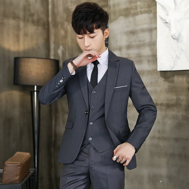 2019新款男士西服套裝商務韓版休閑修身男士西裝職業三件套裝批發