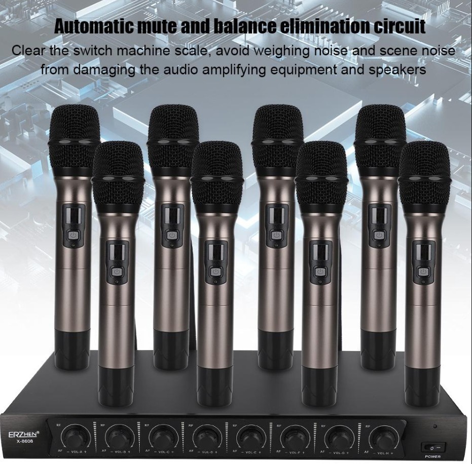 Micrófono inalámbrico UHF de uno a ocho seis de mano Conferencia clip de corbata micrófono montado en la cabeza etapa de micrófono transfronterizo U8800