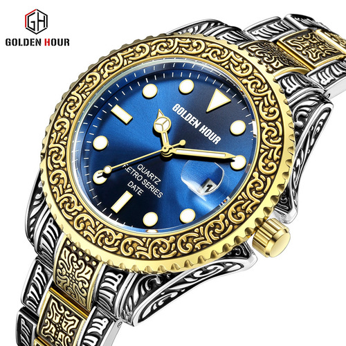 GH132 New Model Cross-Border Classic Quartz Men's Watch, Waterproof Steel Strap, Export Watch, Retro Watch