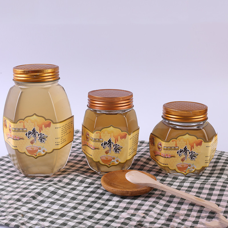 批发大肚六棱蜂蜜瓶 玻璃透明密封罐水果罐头瓶果酱辣椒酱瓶 带盖
