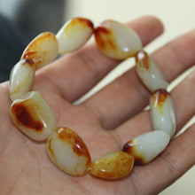 新疆和田玉籽料原石手链批发  和田白玉随型枣红色男女款手串