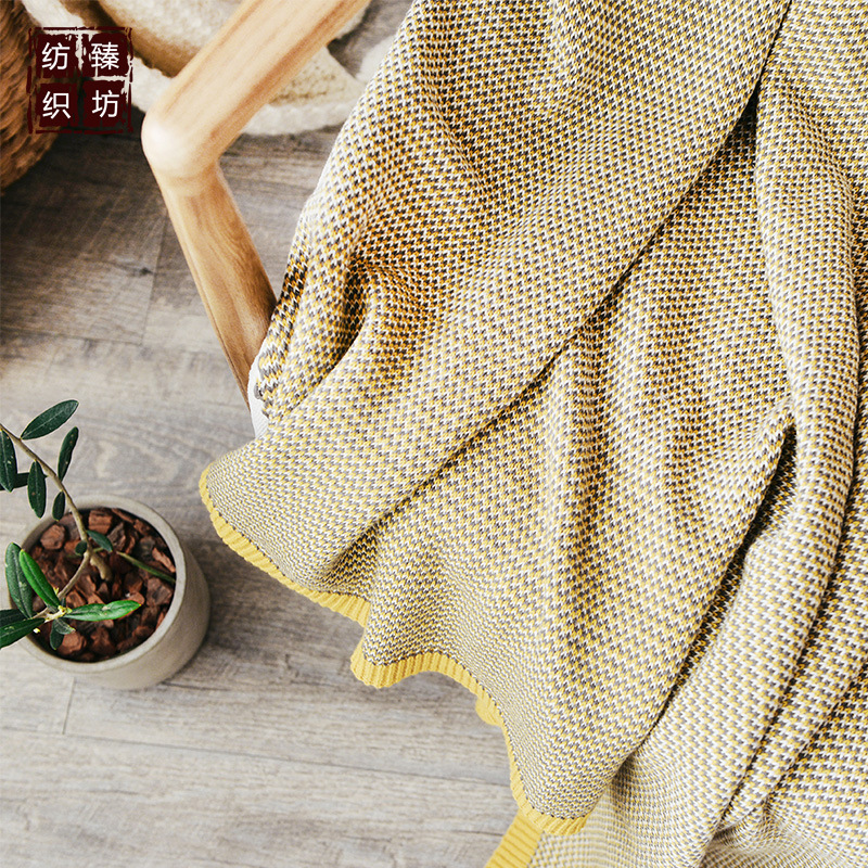 清新田园风全棉针织毛线毯子芝麻点点 空调毯沙发盖毯 拍照道具