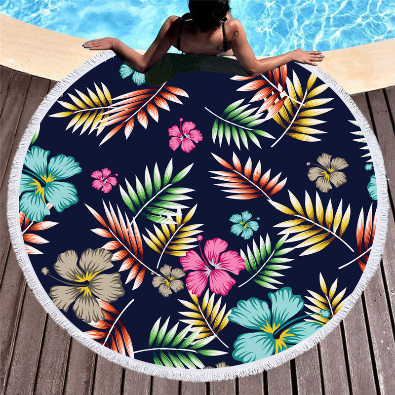2 Daysfa Amazon Fiber Round Beach Towel Feather Leaf European and American Style Printed Seaside Vacation Bath Towel