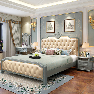 美式实木床1.8米双人床简美1.5米皮床主卧床轻奢美式现代简约家具