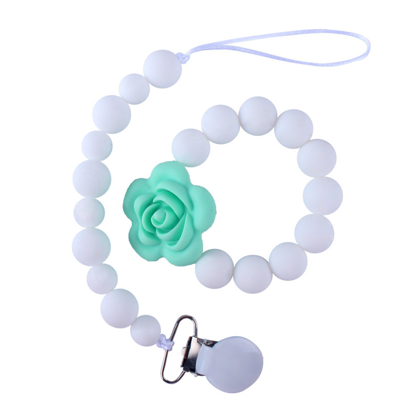 Productos del bebé silicona teether bebé flor dibujos animados silicona juguete teether chupete traje