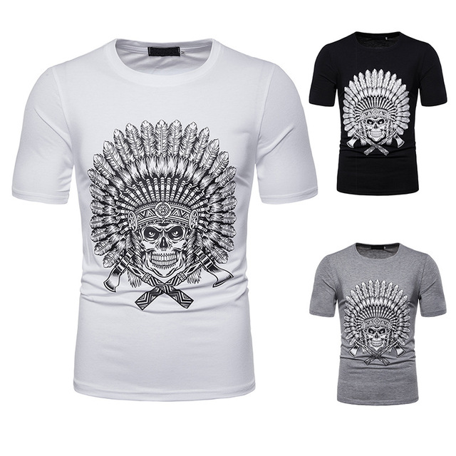 Men’s Short-sleeved T-shirt Chest Fashion Indigenous Skull Printing