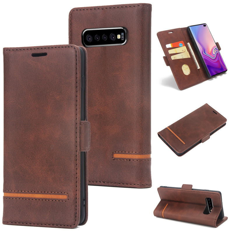 For Samsung S10 horizontal line business splicing mobile phone case flip card wallet bracket S10 Plus protective case